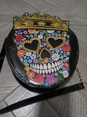 Betsey Johnson Sugar Skull Queen Floral Crown Crossbody Bag